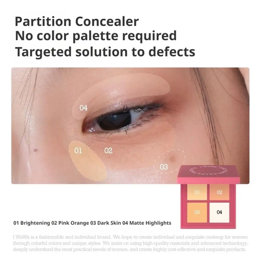 Uniwersalna paleta korektorów czterokolorowych kryjąca cienie pod oczami, rozjaśniająca i wyrównująca koloryt skóry, nawilżająca, długotrwała, naturalny krem-korektor.