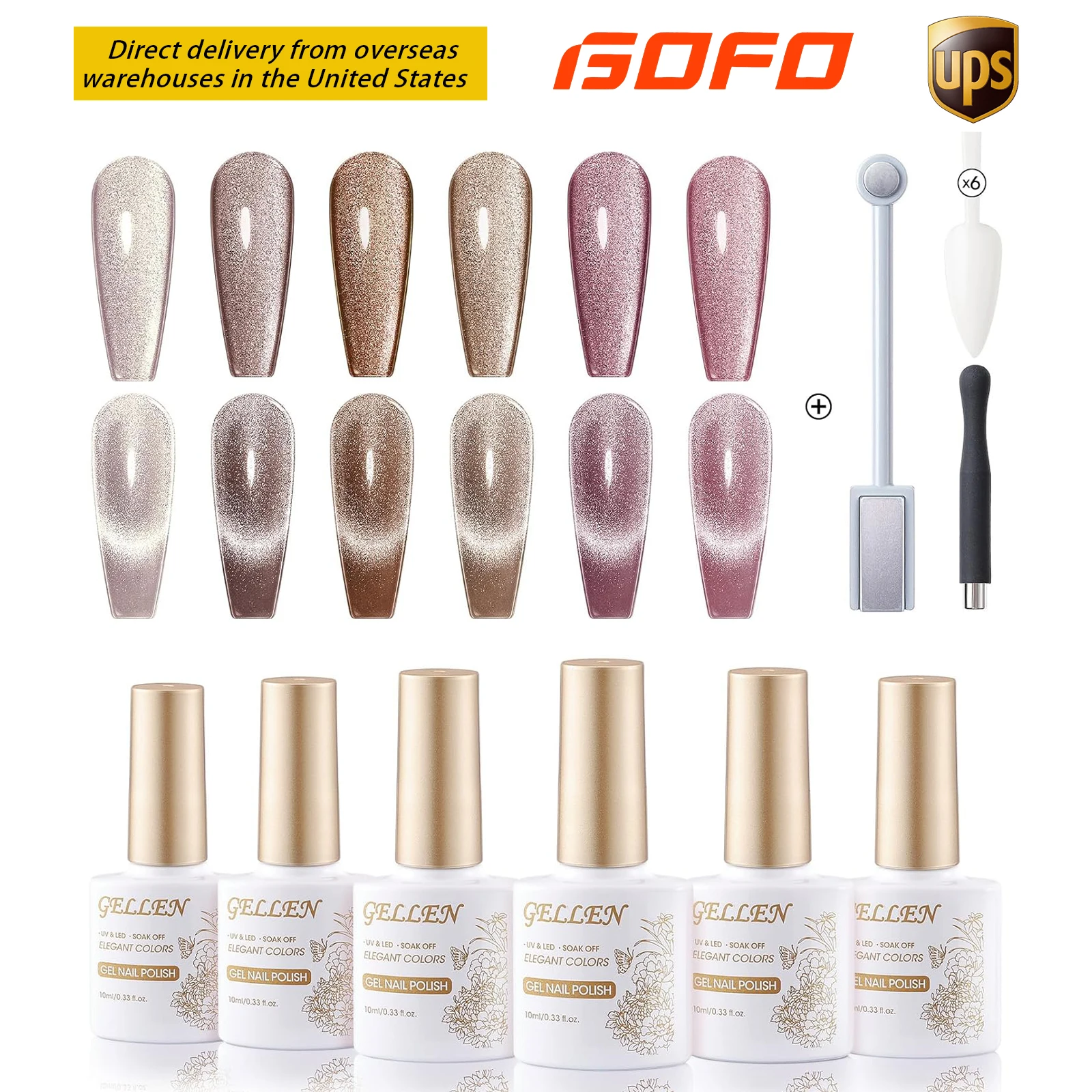 GELLEN-Juego de esmalte de uñas en Gel con forma de ojo de gato, 6 colores, 10ml, imán de esmalte de Gel magnético, marrón, rosa, lámpara UV para remojar, regalo del Día de la madre