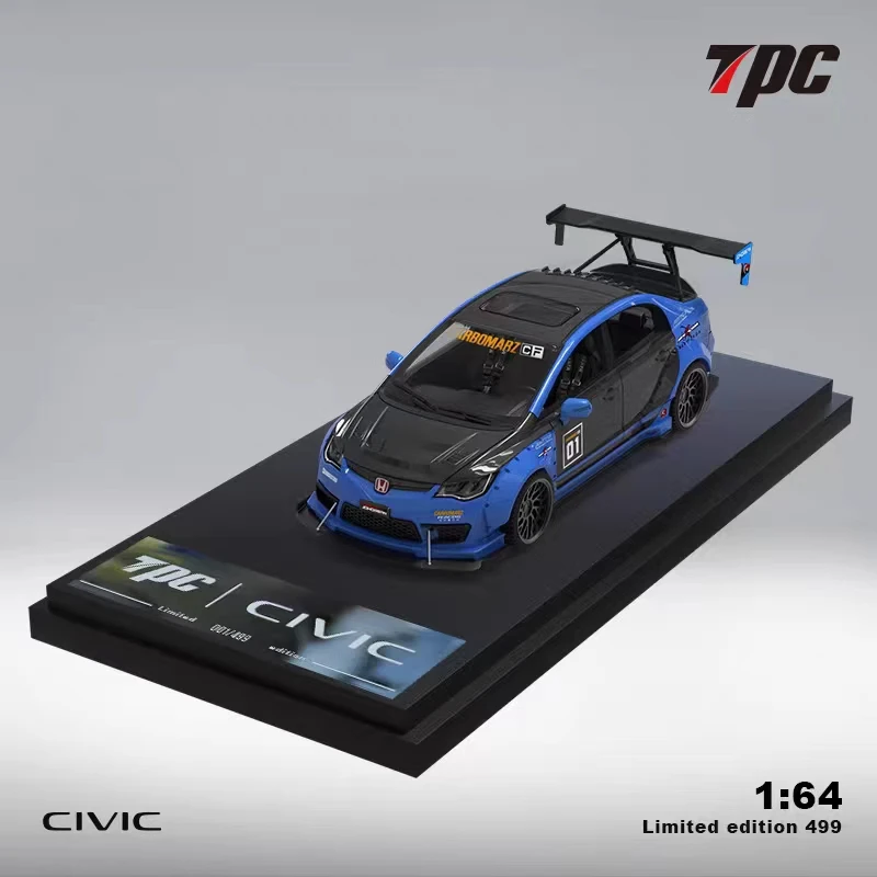 

TPC 1/64 Honda Civic FD2 Модифицированная синяя модель автомобиля из сплава Коллекционная модель подарок