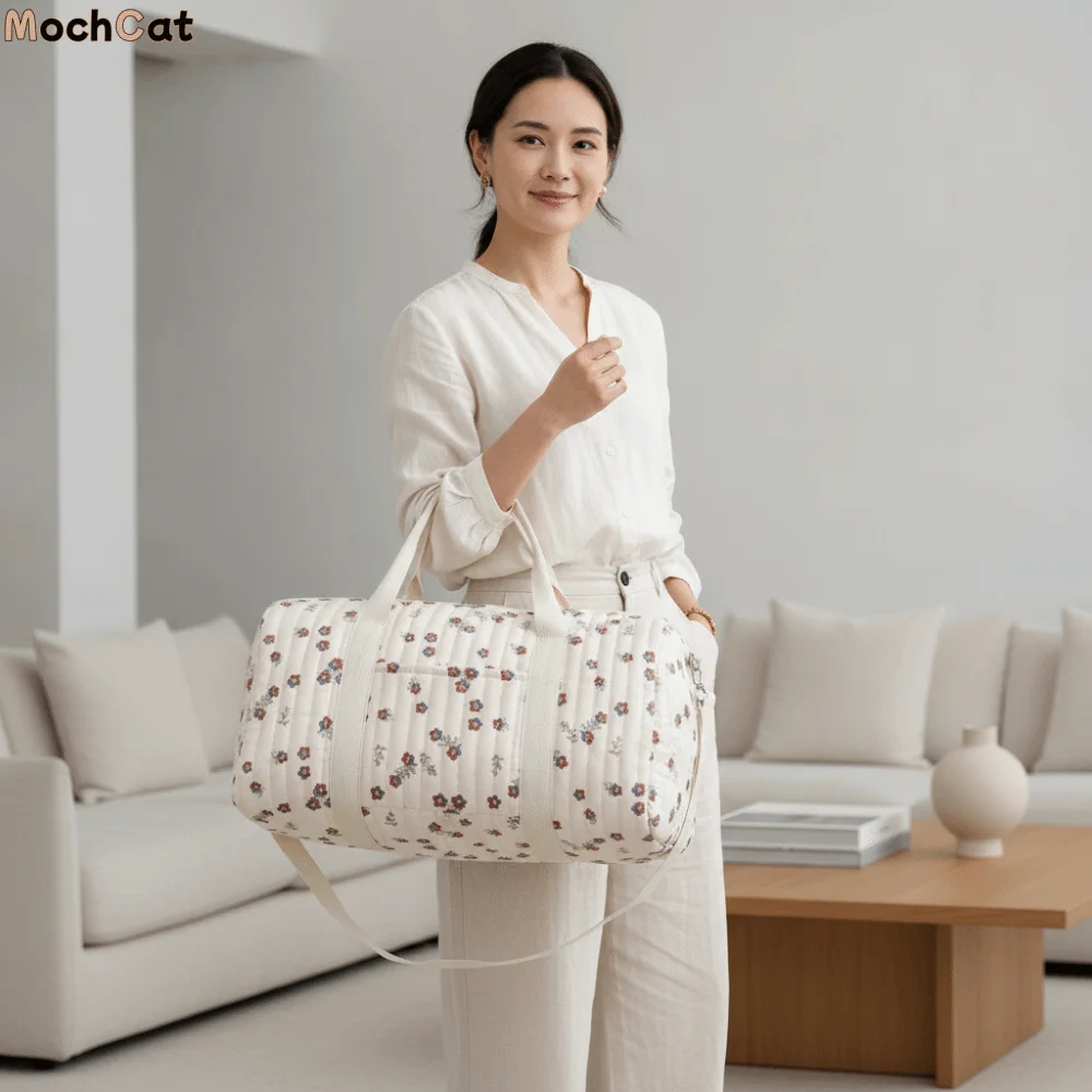 Crossbody Bag Lightweight Cylinder Handbag Quilted Soft Mommy Travel Bag Foldable Washable Luggage Pouch Stroller