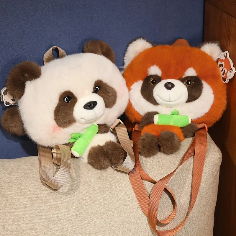 MyRytanda パンダぬいぐるみバックパックレッサーパンダふわふわスクールバッグかわいい Huahua 動物スタッフショルダーバッグクリスマスギフト