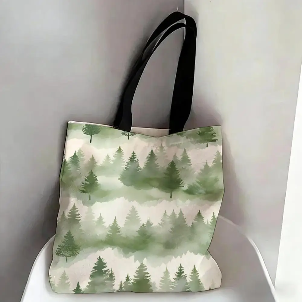 Ink Forest Trees Painting Storage Bags Canvas Double-Sided Print Fashion Shoulder Tote Shopping Bag Gift Eco Handbags
