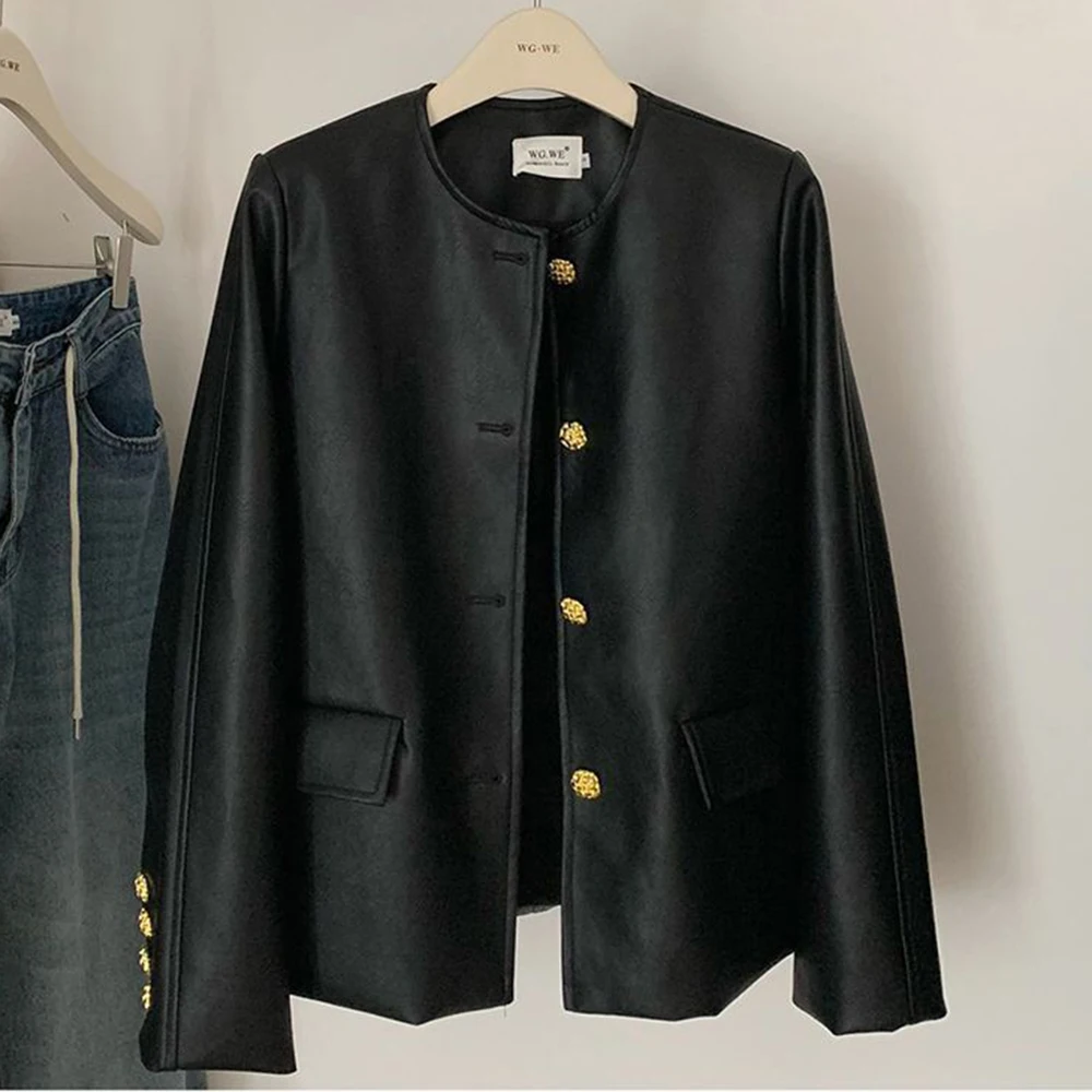 سترة جلدية PU من Fried Street سترة سوداء للنساء للربيع والخريف سترة فضفاضة غير رسمية راقية تحظى بشعبية كبيرة هذا العام #2