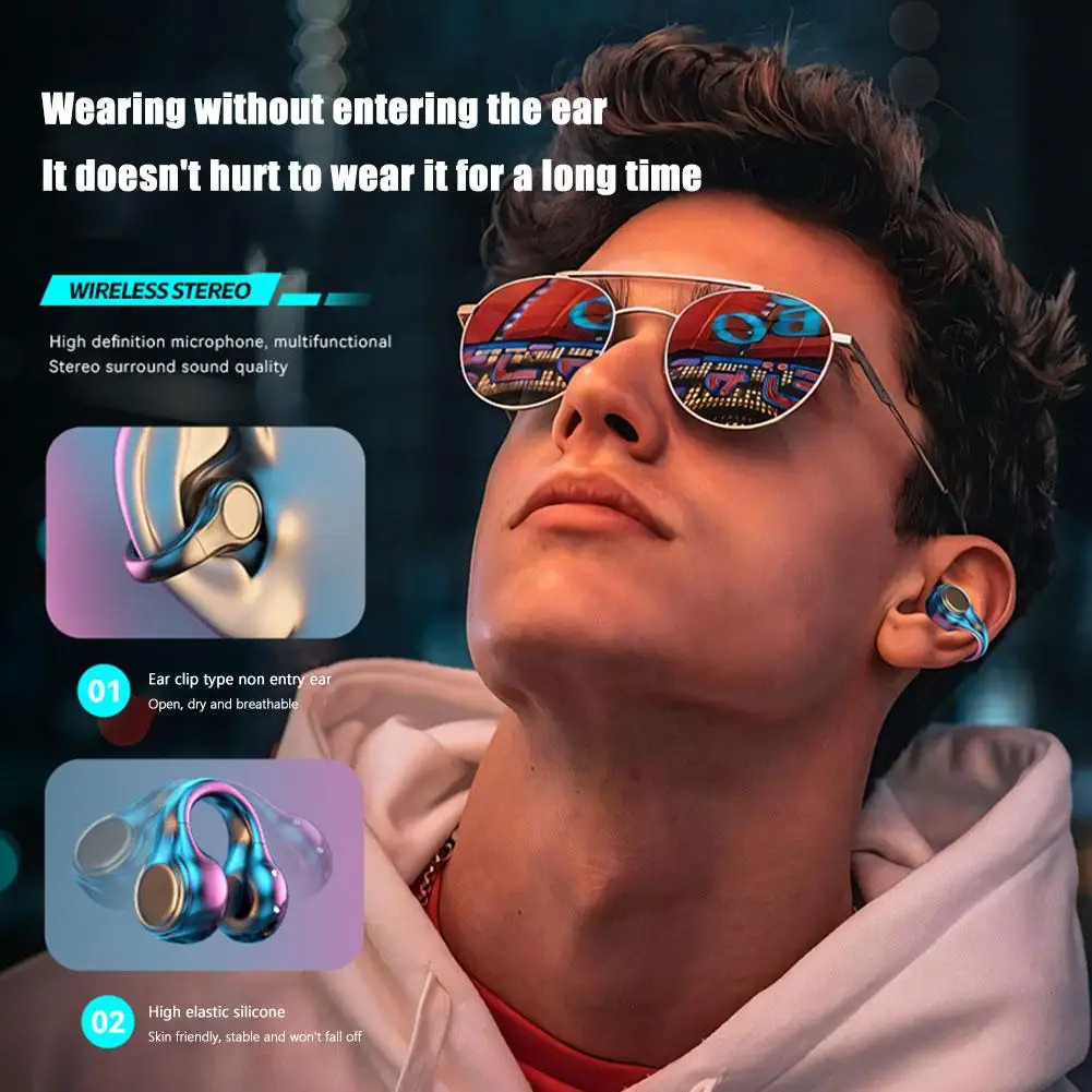 Wireless Ear Clip Skeleton Conduction Headphones Waterproofs Open Ear Headphones Wireless Bluetooth 5.3 For Sports Running