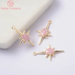 (1133)4PCS 24K Gold Color Plated Brass with Zircon explosion Six-star Charms Pendants High Quality Jewelry Accessories Wholesale