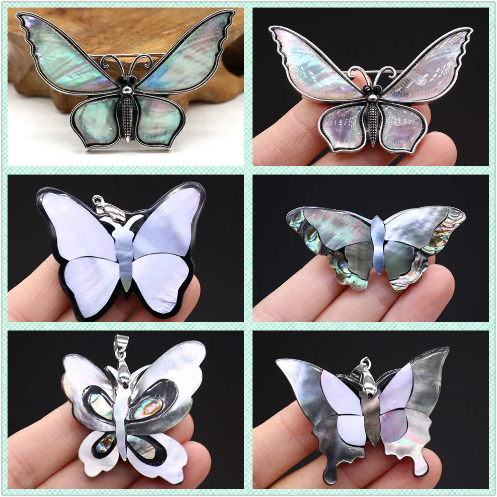 Natural Shell Mother Oysters Necklace Pendant Butterfly Shape for DIY Jewelry Making Necklace Bracelet Home Decoration Gift