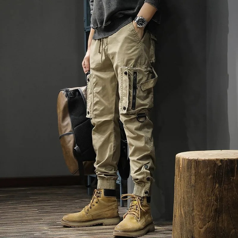Vintage Washed Cargo Pants For Men, Spring/autumn Tactical Fitted Jogger Casual Pants
