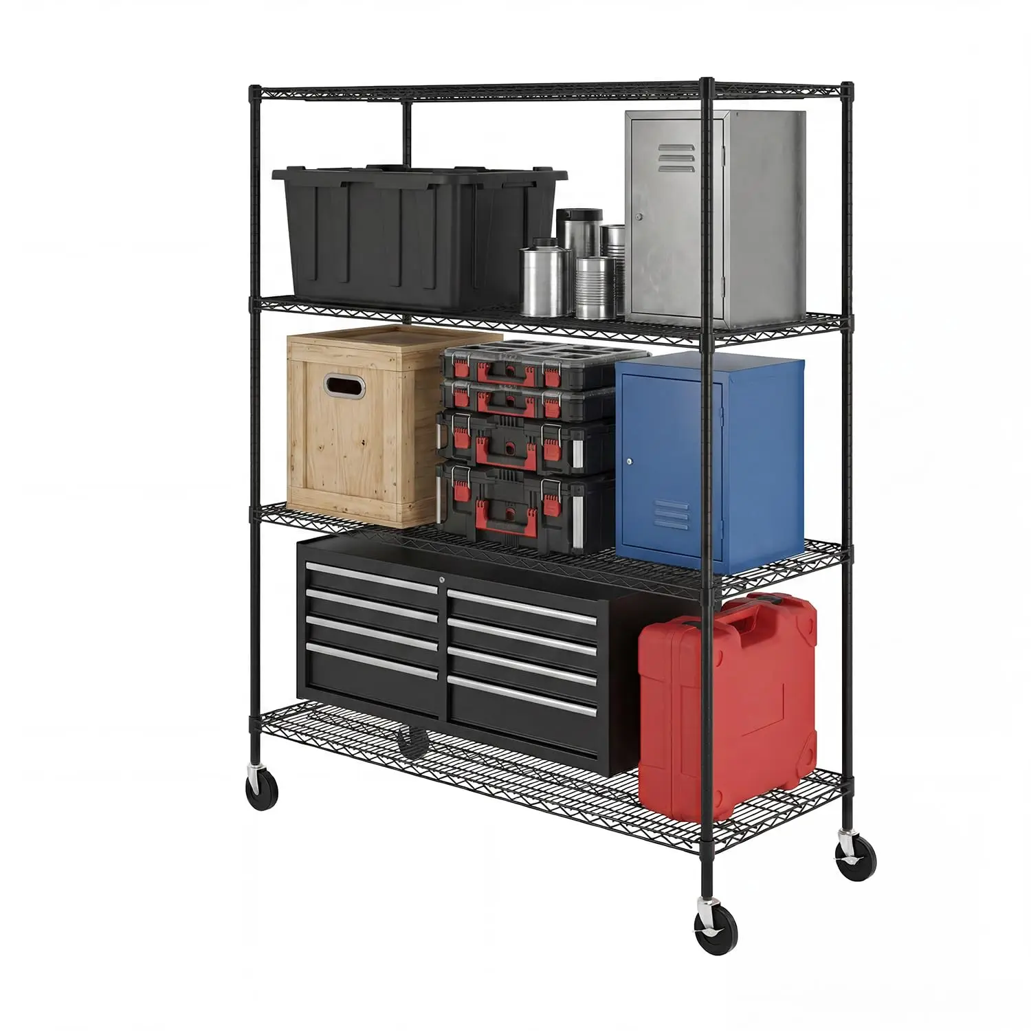 NSF 4-Tier Heavy Duty Steel Wire Rack w/Wheels (24