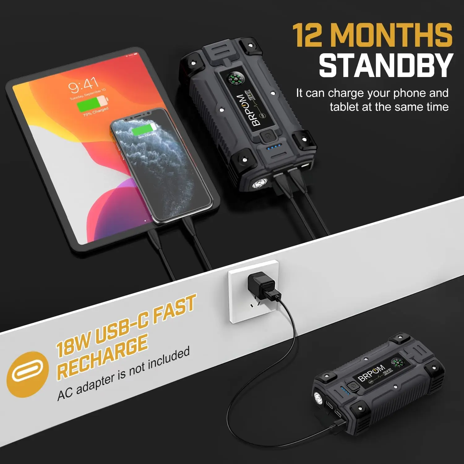 سيارة Jump Starter 6000A 26800mAh، 12V Jump Box مع شاشة LED وشاحن سريع