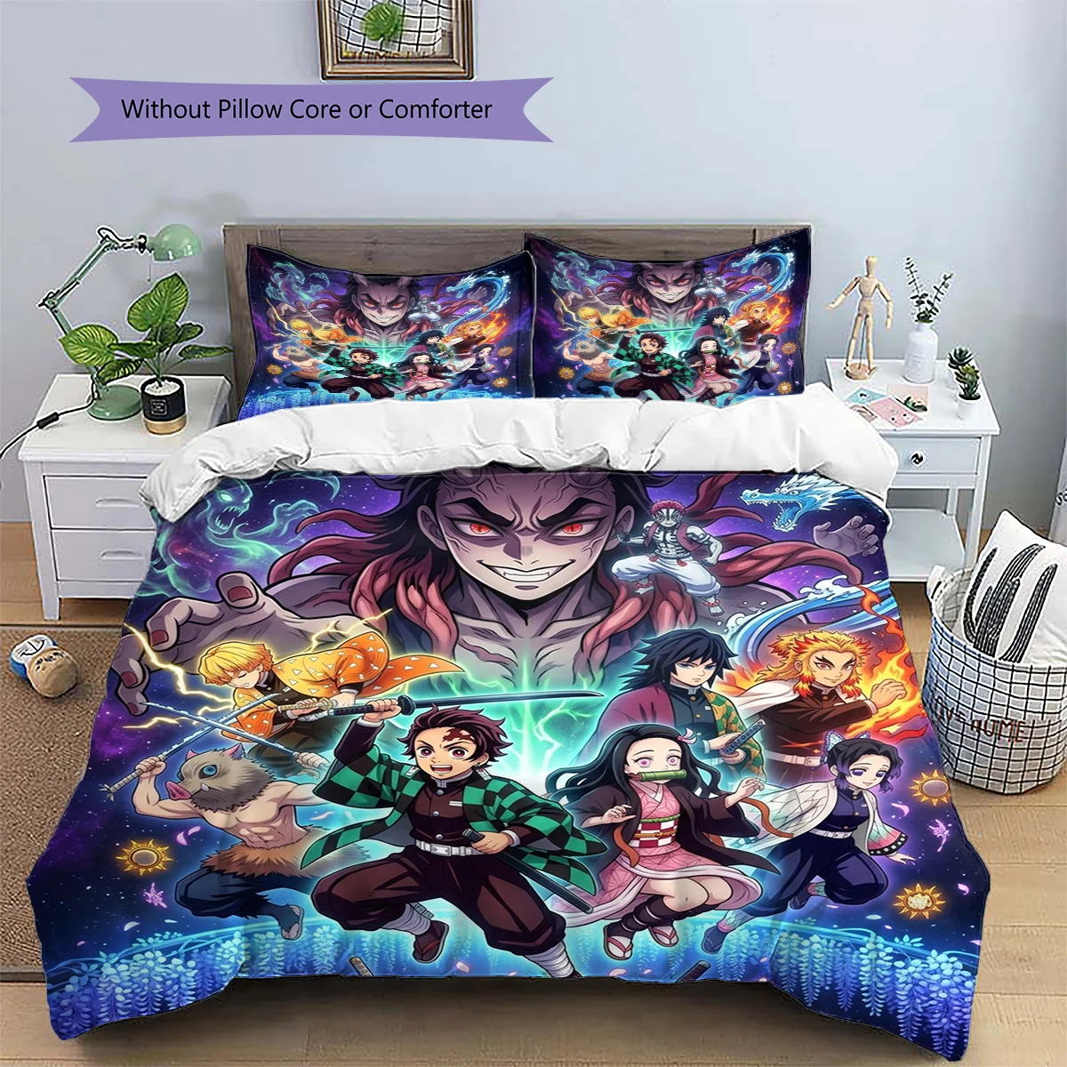 Demon Slayer Tanjiro Patterned Pillowcase & Duvet Cover Set Anime Cultural Bedding Bedroom Decoration Nice Fan Present.-TING