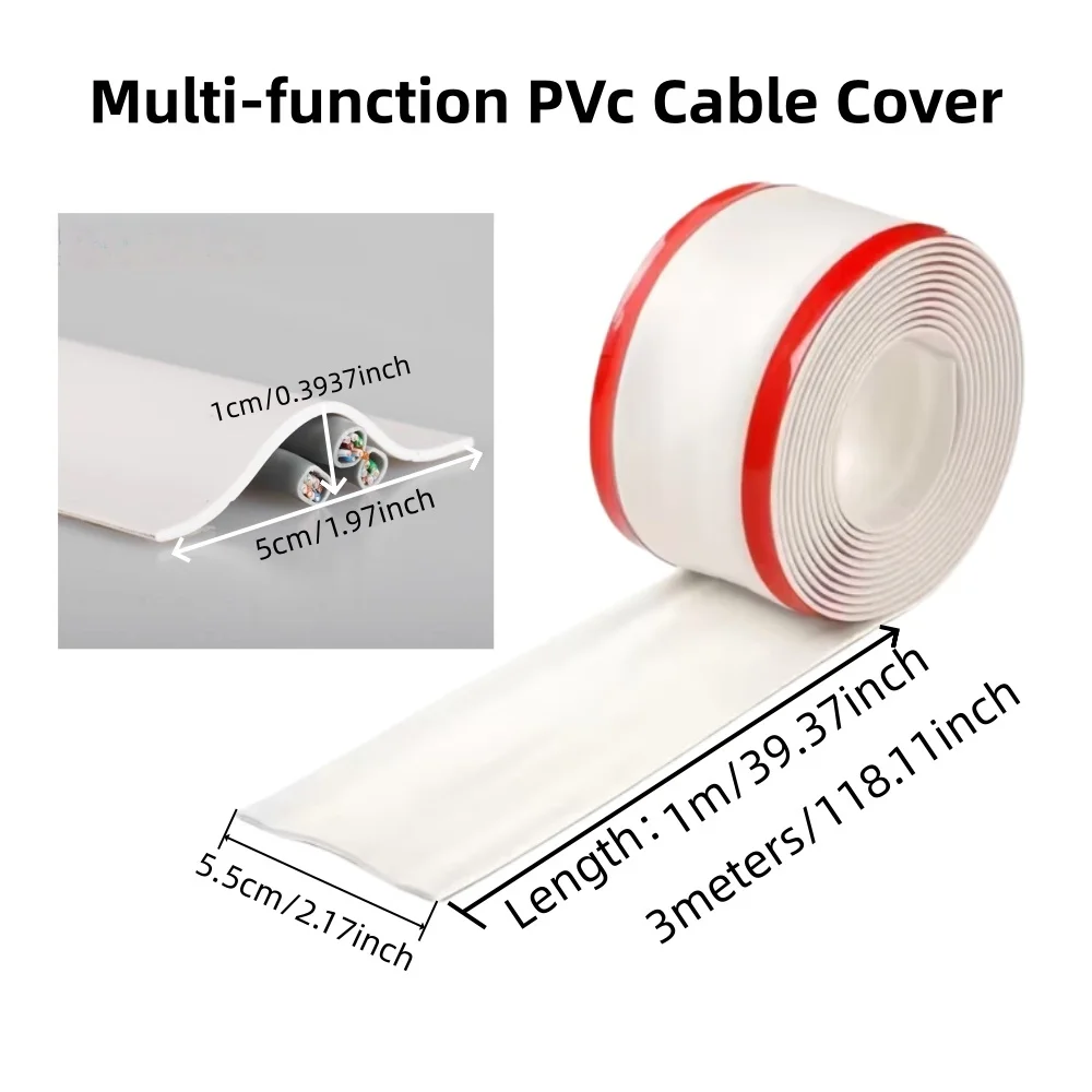 1Roll Cable Cover Protector PVC Self-Adhesive Wire Protection Strip Wear Resistant Prevent Trip Wall And Floor Wire Organizer