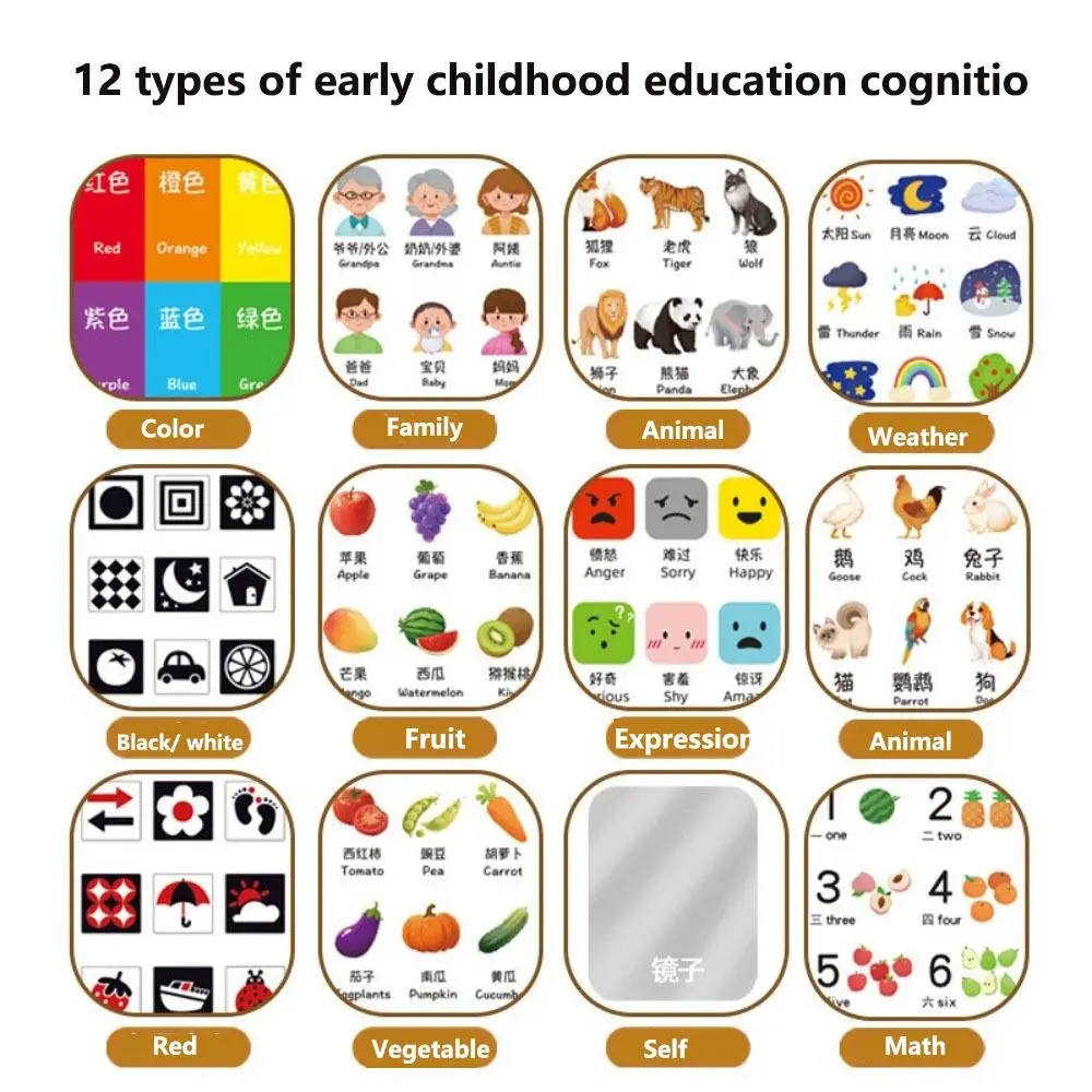 Doppelseitige kognitive Karte mit Tiermotiv, digitale Format-Karte für die frühe Bildung, vertikaler Bildschirm, pädagogischer Inhalt, Vorschulkarte