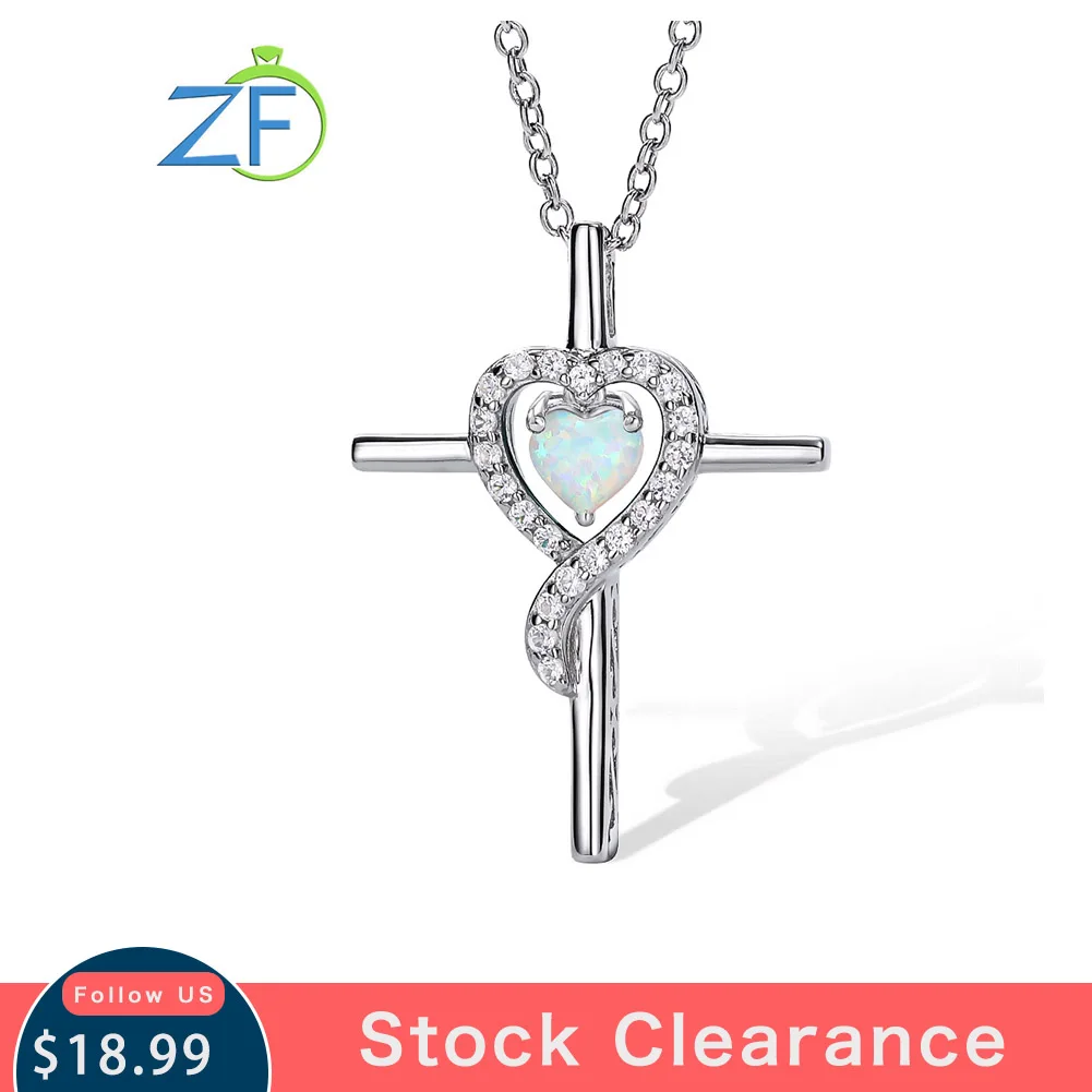 GZ ZONGFA Original 925 Sterling Silver Cross Pendant for Women Opal Gemstone 12 Colorful Heart Birthstone Necklace Fine Jewelry