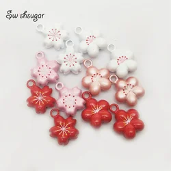 3Colors Sakura Plam Flower 13MM Mini Jingle Bell Good Luck Close Bell Charms Necklace Pendant Accessories Jewelry Craft Findings