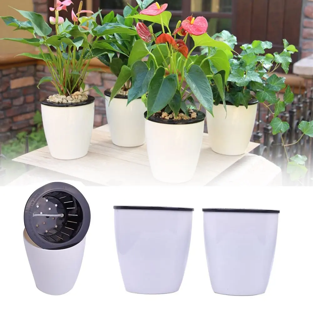 

Round Plastic Office Garden Supply Self Watering Planter Plants Basket Home Decor Flower Pots