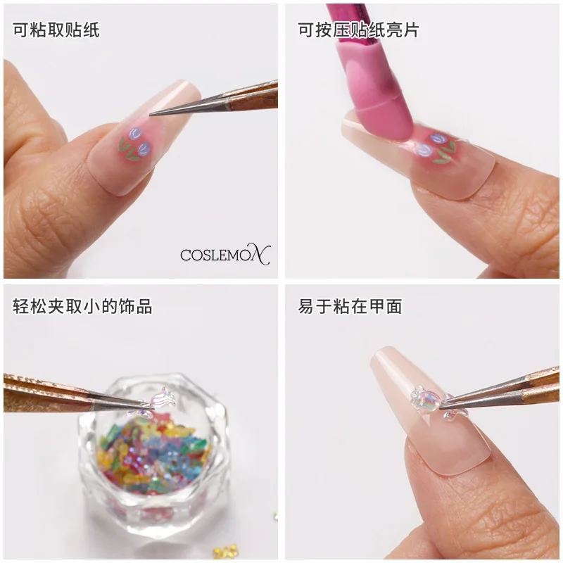 Double Ended Silicone Nail Art Tweezers Pressing Head Nail Stickers Rhinestones Pick Up Clip Multifunctional Nail Art Tools