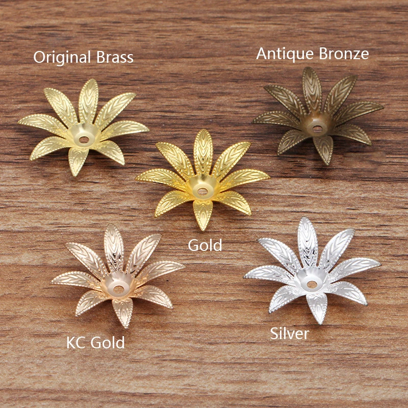 20pcs 28mm DIY Brass Flower Tree Leaf Round Beads Caps Retro Silver Sculpture Flower for Jewelry Making Handmade Wholesale