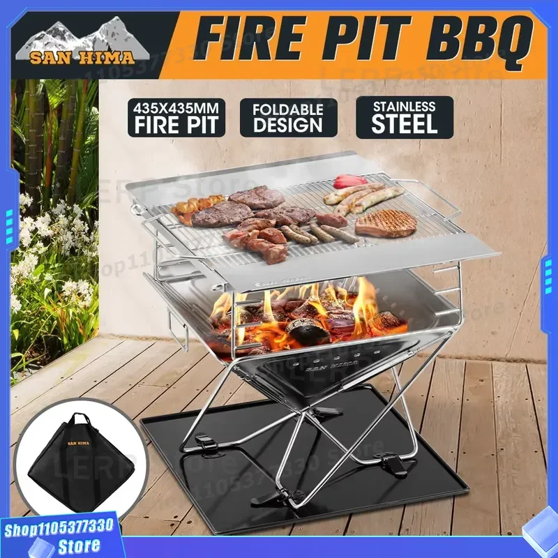 Portable Folding Charcoal Stove Stainless Steel Outdoor Camping BBQ Grill for Backyard Garden Woodland Fire Pit Barbecue