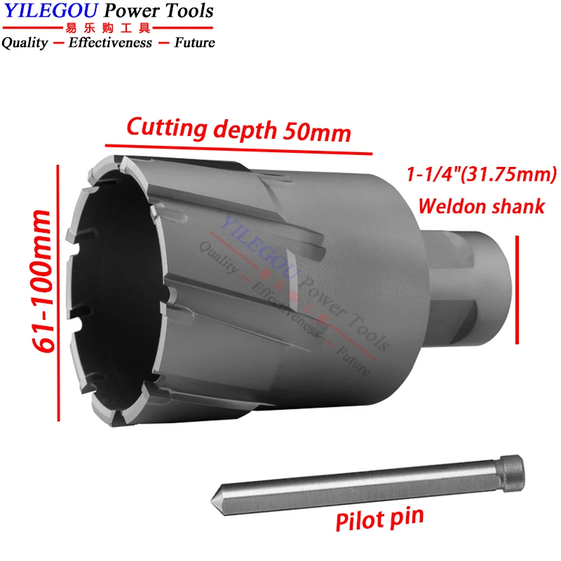 

61-100mm TCT Annular Cutter (1-1/4" Weldon Shank). 2" Carbide Hollow Drill Bit. 50mm TCT Metal Hole Saw Use For BDS, Ruko, Alfra