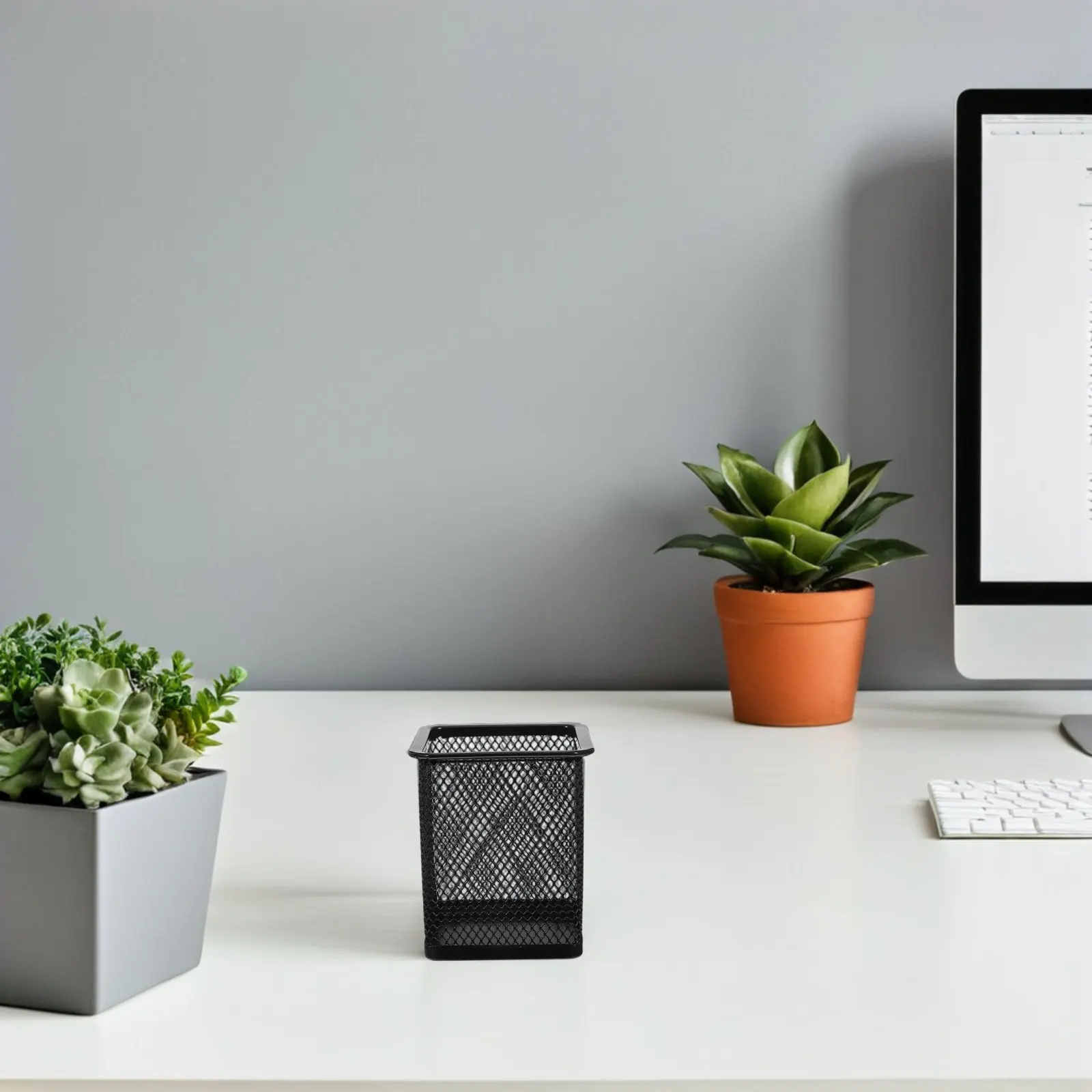 

2Pcs Sturdy Metal Pen Container Pencil Holder Organizer Square Mesh Design Lightweight Portable Black Long-Lasting Use