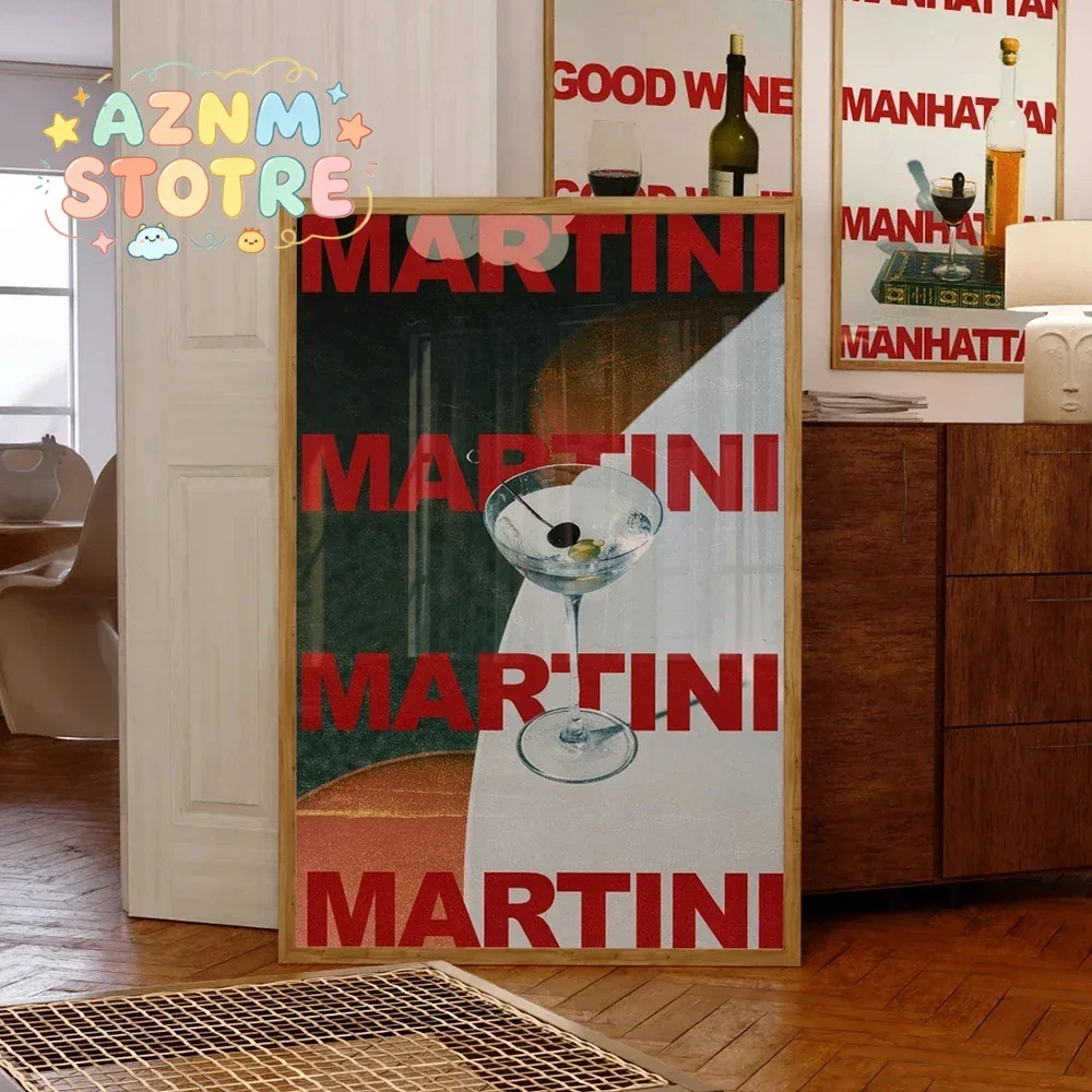 Modern Retro Martini Cocktail Alcohol Minimalist Wall Art Canvas Trendy Painting Posters For Living Room Home Decor