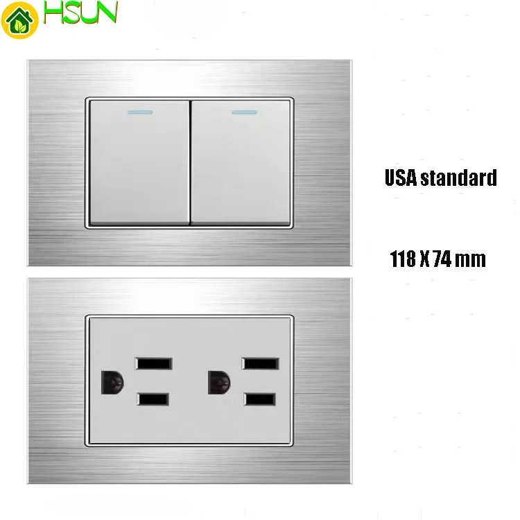 118 type US AU Brazil Thailand Italy 15A socket silver aluminum alloy panel 1 2 3 4 gang 2 way  Wall switch Taiwan home usb TV