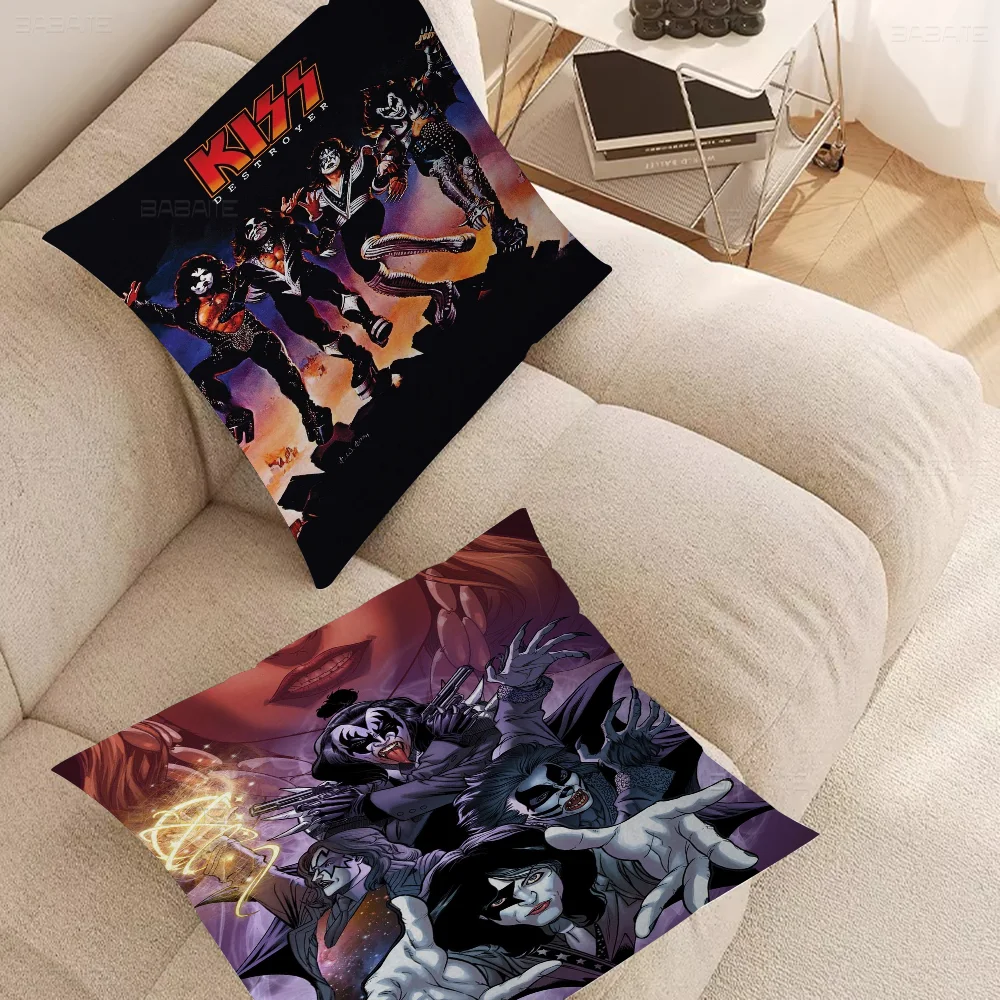 Vintage Heavy Metal Kiss Band Personalized Picture Text Home Decorative Pillows Household Gifts 45x45cm