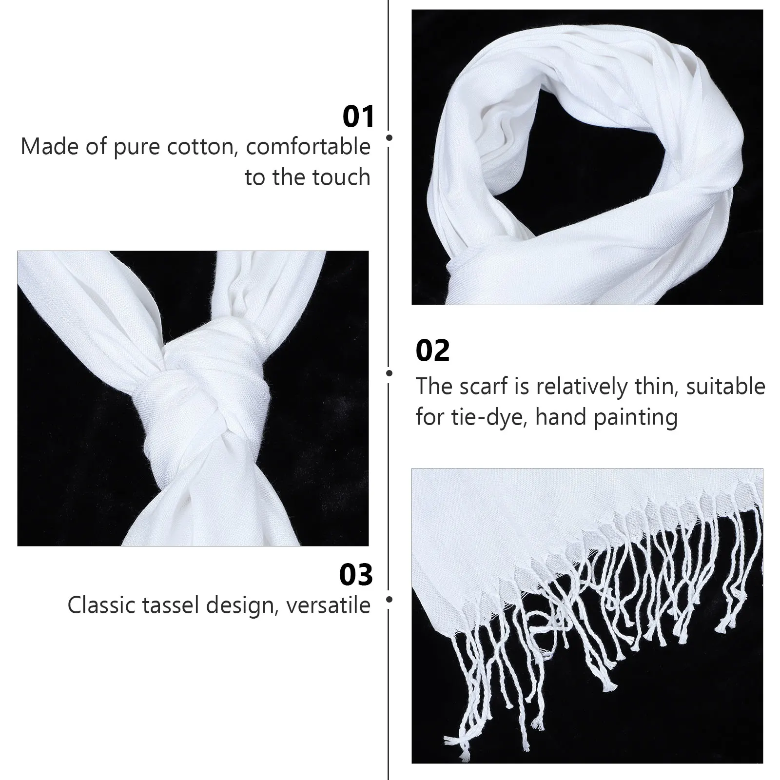 

Cotton Scarf White Paintable DIY Graffiti Scarves for Handmade Crafts Drawing Accessory Durable Lightweight Tie Dye
