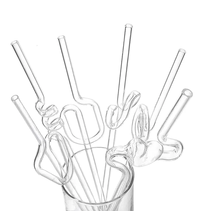 Creative Heat-resistant Transparent Glass Straw Milk Tea Juice Reusable Glass Twist Straws Bending Long Stem Sip Straw