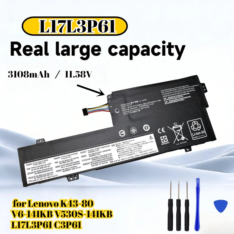 

L17L3P61 Laptop Battery for Lenovo K43-80 V6-14IKB V530S-14IKB L17L3P61 C3P61 Battery 11.58V 36WH