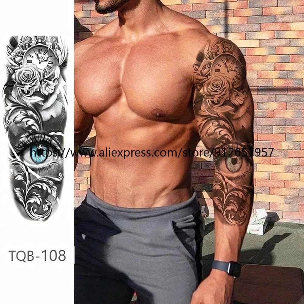 

Full Arm Waterproof Temporary Tattoos Stickers Arm Cool Art Big Hipster Goddess Bible Mythical Ares Tatoo