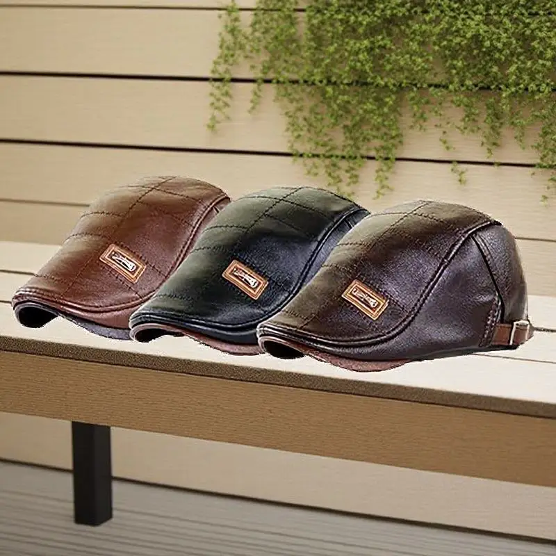 

Мужской берет из коллированной искусственной кожи, стильная регулируемая плоская кепка на осень-зиму