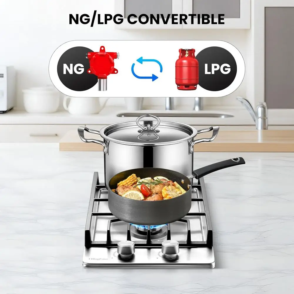 Fogão a Gás Propano de 12 Polegadas com Duplo Queimador e Termopar de Segurança, Adequado para Cozinha, Apartamento, Exterior e Trailers