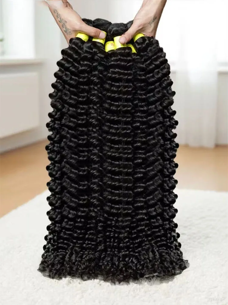 

Вьющиеся 32-дюймовые пучки человеческих волос Raw Remy 100% необработанные натуральные наращивания глубоких волн 1/3 пучка машинный двойной уток