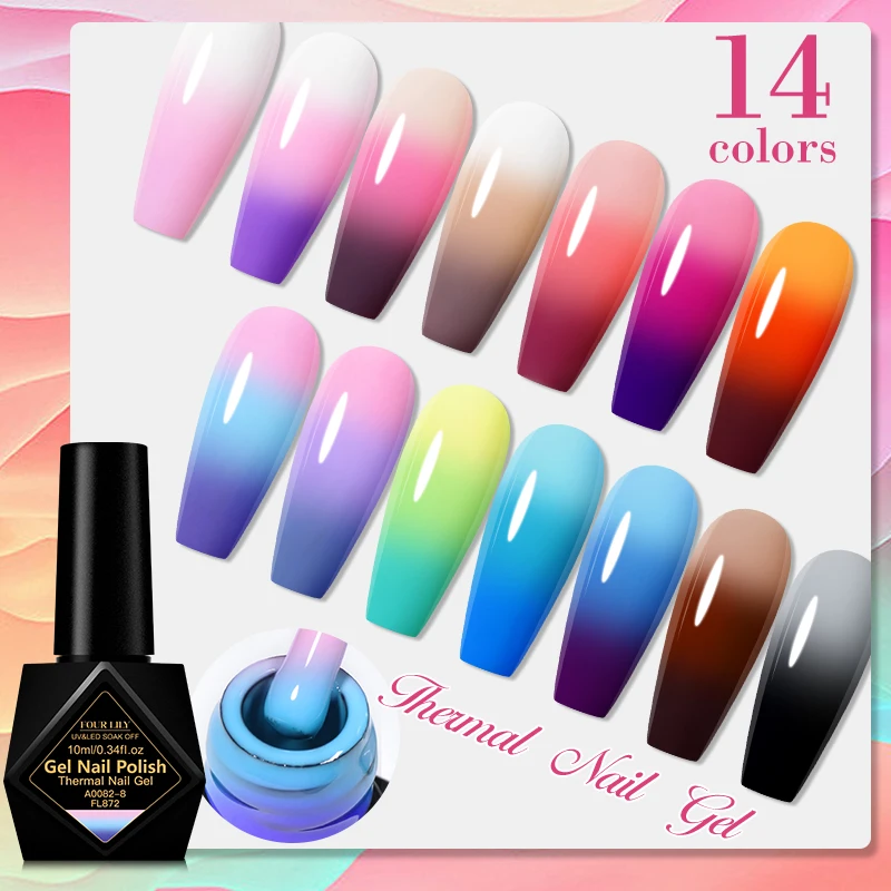 FOUR LILY 10ml Thermal Nail Gel Polish 3 Colors Changing Semi Permanent Soak Off UV/LED Nail Art Gel Varnish For Manicure Design