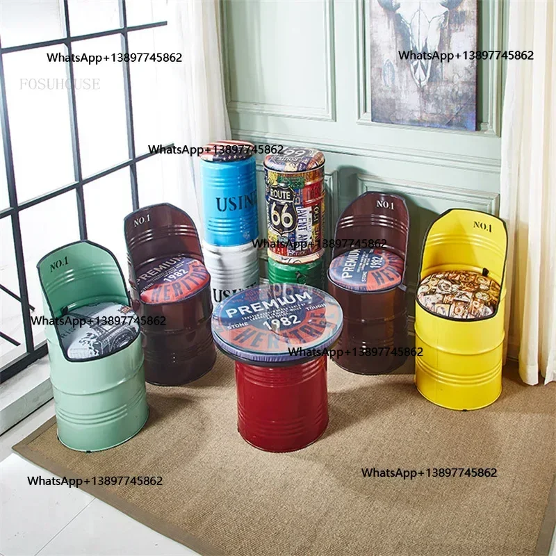 

Peiqi Retro Iron Bucket Dining Chairs Personality Dining Chair Creative Industrial Chair Stool Restaurant Bar Paint Bucket Stool