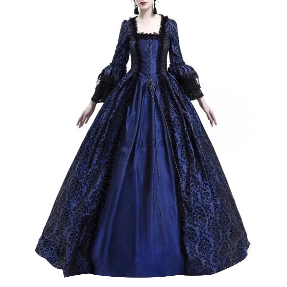 Vestido de Cosplay de corte Vintage para mujer, vestido de baile de Reina Medieval renacentista, maxivestido de manga de campana, disfraz de Halloween con enagua