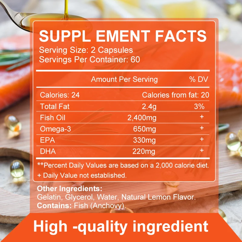 Fish Oil 2400mg Soft-Gels Omega 3 Supplement With Epa & Dha For Brain Heart Joints Skin And Immune Support