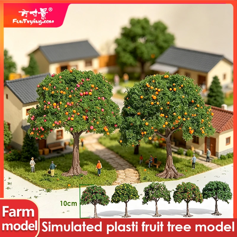 2pcs/Pack 10cm Miniature Fruit Tree Model Plastic Apple Orange Tree Micro-Landscape Farm Countryside Sand Table Diy Materials