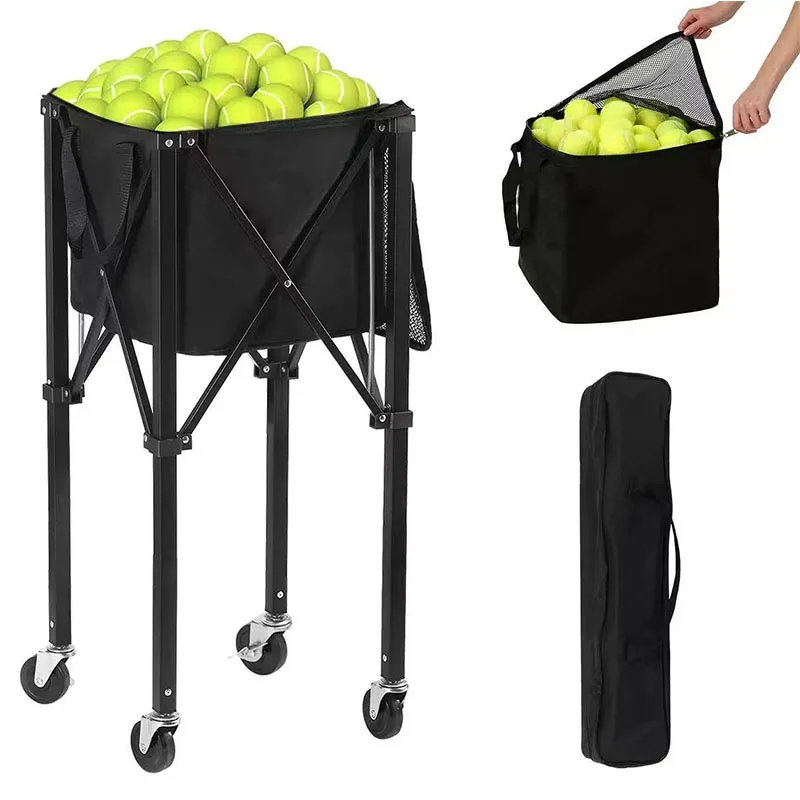 Lightweight Portable Tennis Ball Pickleball Ball Hopper Basket Sport Foldable Tennis Ball Cart For Coach Training