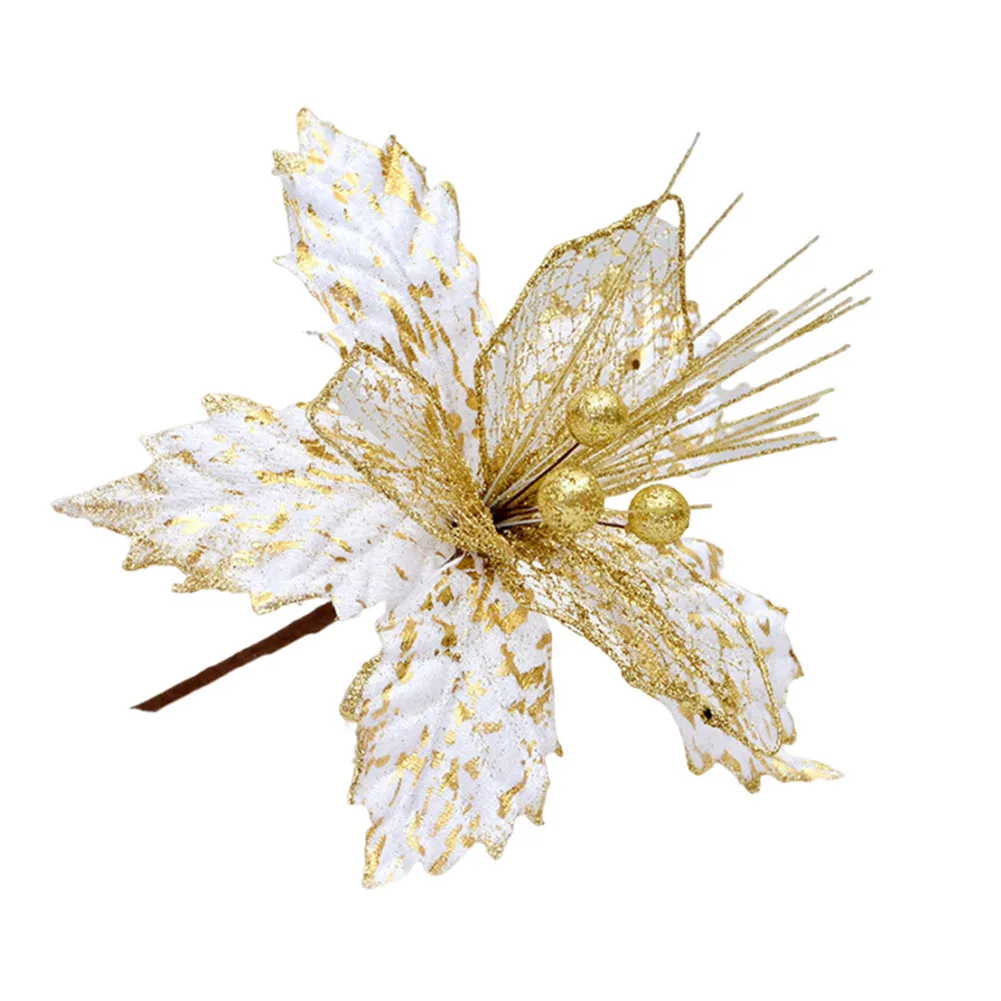 1pc 22cm Christmas Poinsettia Glitter Flower Hanging Xmas Party Tree Decorations DIY Garlands Home Wedding Party Decor image 2