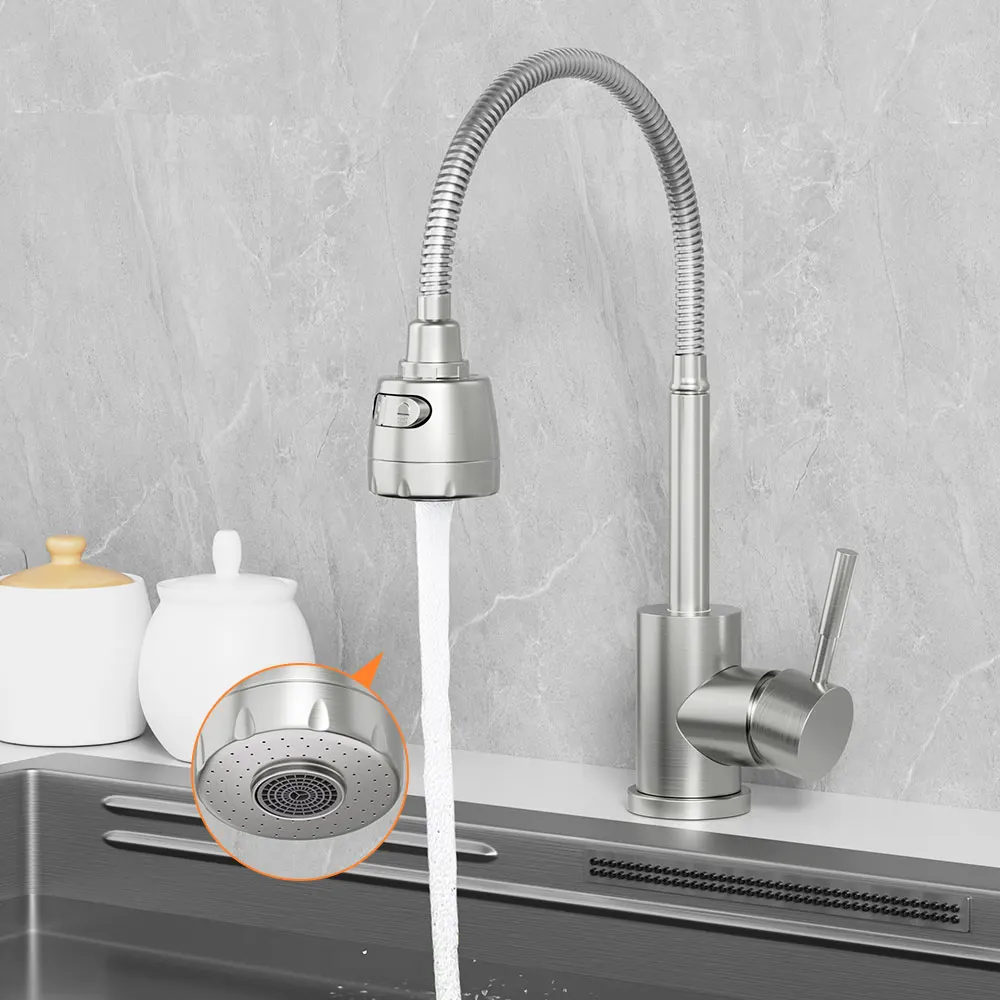 

304 Stainless Steel 360 Degree Rotation Deck Mounted Hot and Cold Kitchen Faucet Sprayer Laundry Sink Mixer Tap