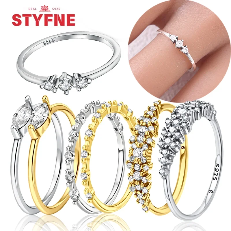 

NEW 925 Silver Ring Simplicity Sparkling Stone Ring Original S925 Finger Ring DIY for Women Fine Jewelry Gift Daily Matching