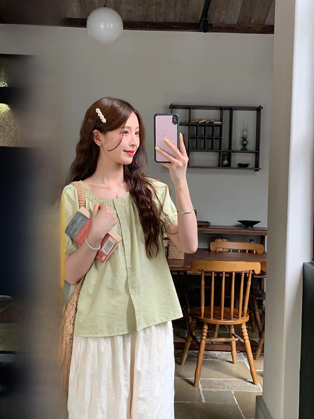 

Lush Floral Print Short Sleeve Loose Women's Shirt Korean Style Gentle Early Spring Beautiful Top Cotton Breathable