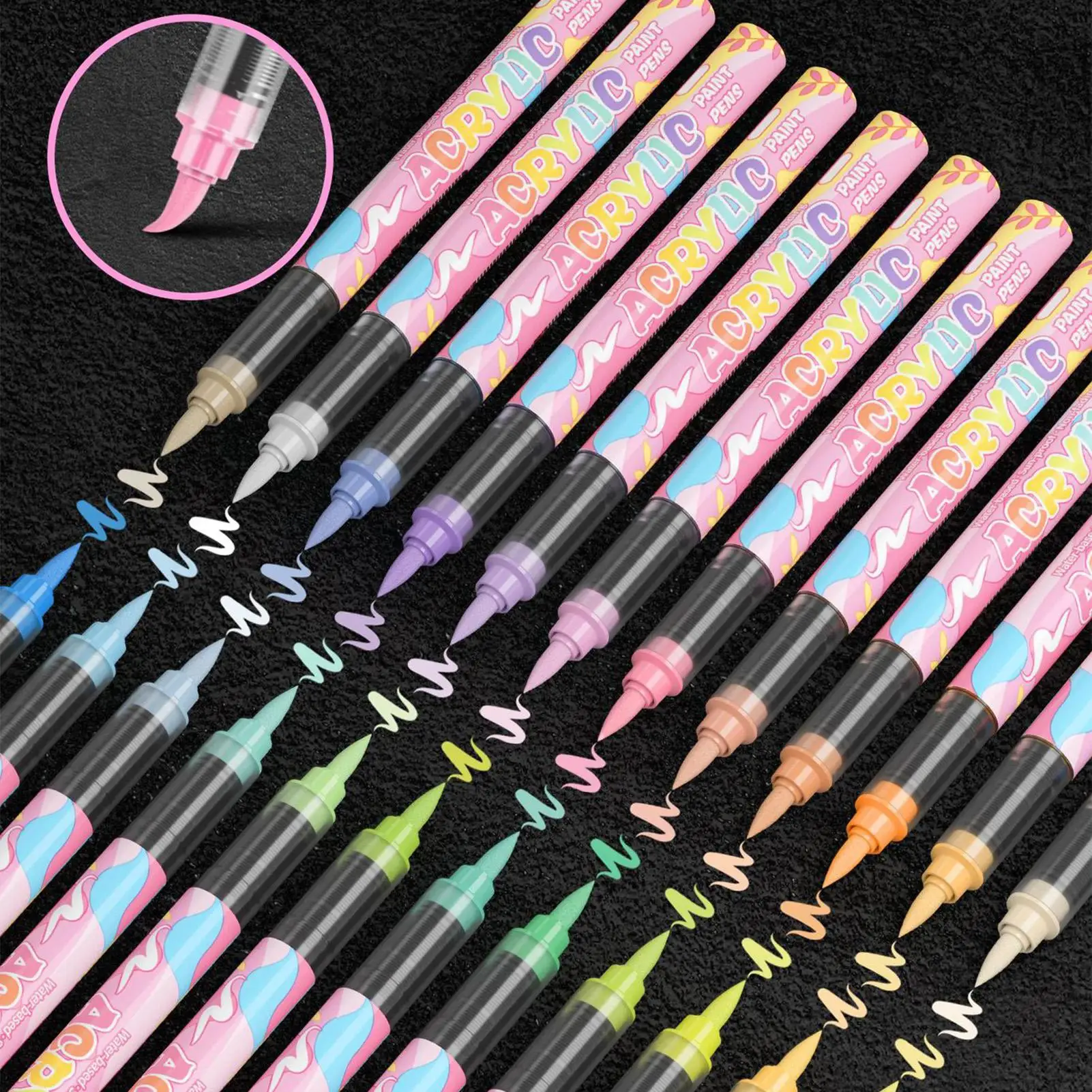 Acrylic Paint Pens 24 Colors Acrylic Pens For Painting Water-based Soft Tip Fade-resistant Graffiti Brush For Shoe Woodworking