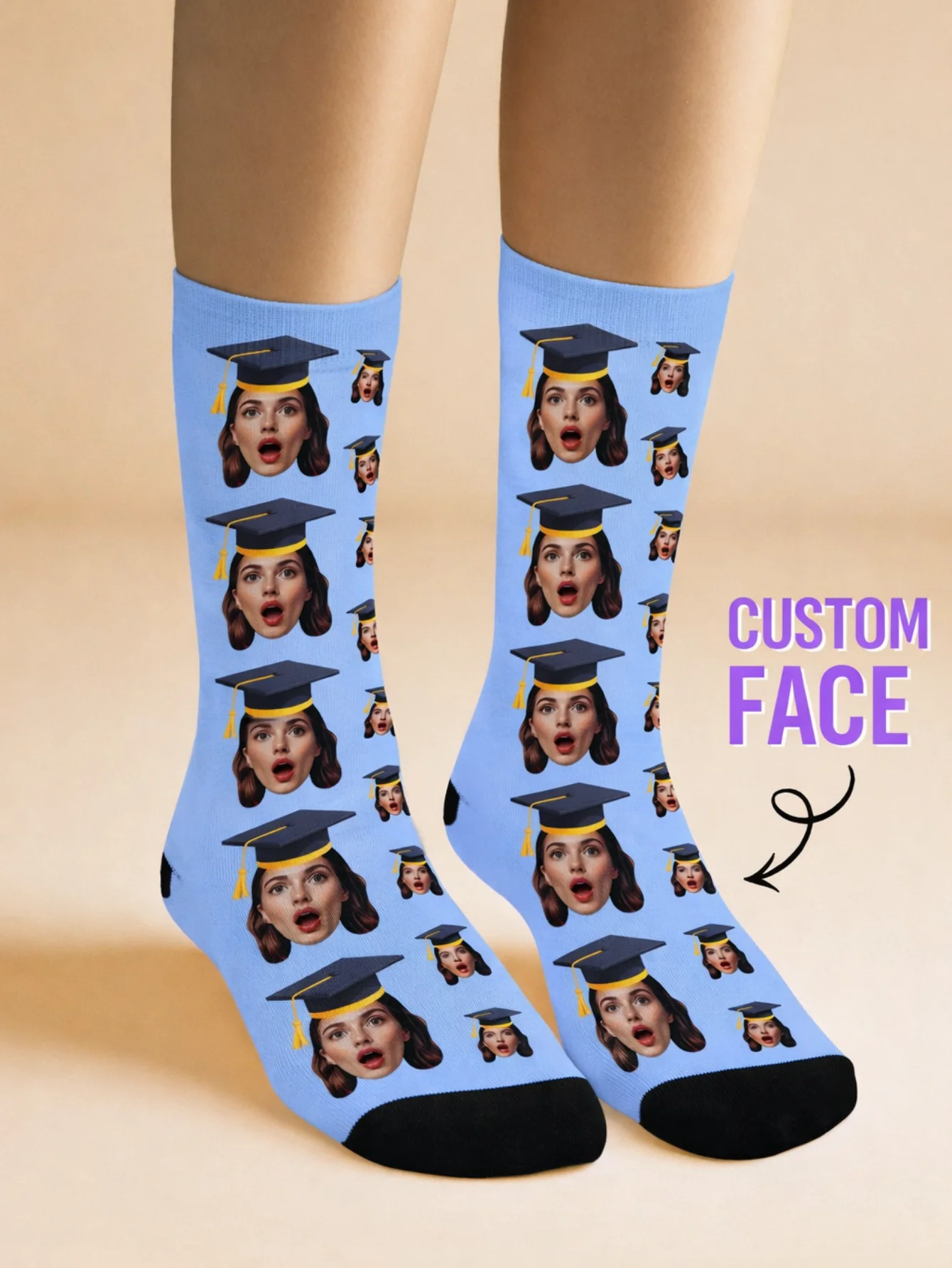 Custom Photo Socks Graduation Personalized Face Socks Graduation Cap Printed Socks Two Sizes Available Graduation Gift