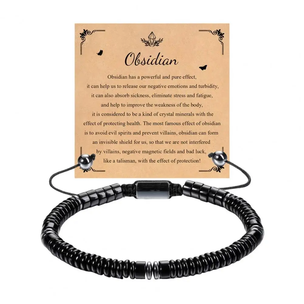 Bracelet Sliding Knot Bead Closure Wristband Fits 6-9 Inch Wrists Natural Imitation Obsidian Energy Bracelet 2026