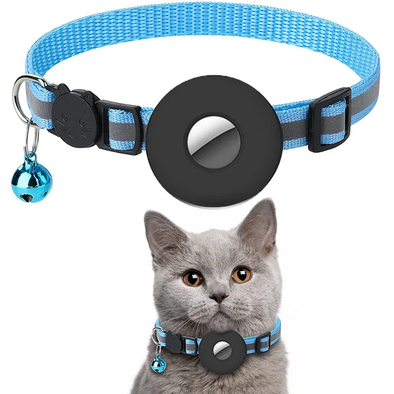 Airtag Haustierhalsband, verstellbar, reflektierend, Nylon, Katzenhalsband, Anti-Verlust-Haustier-Halskette für Welpen mit Apple Airtags-Halter