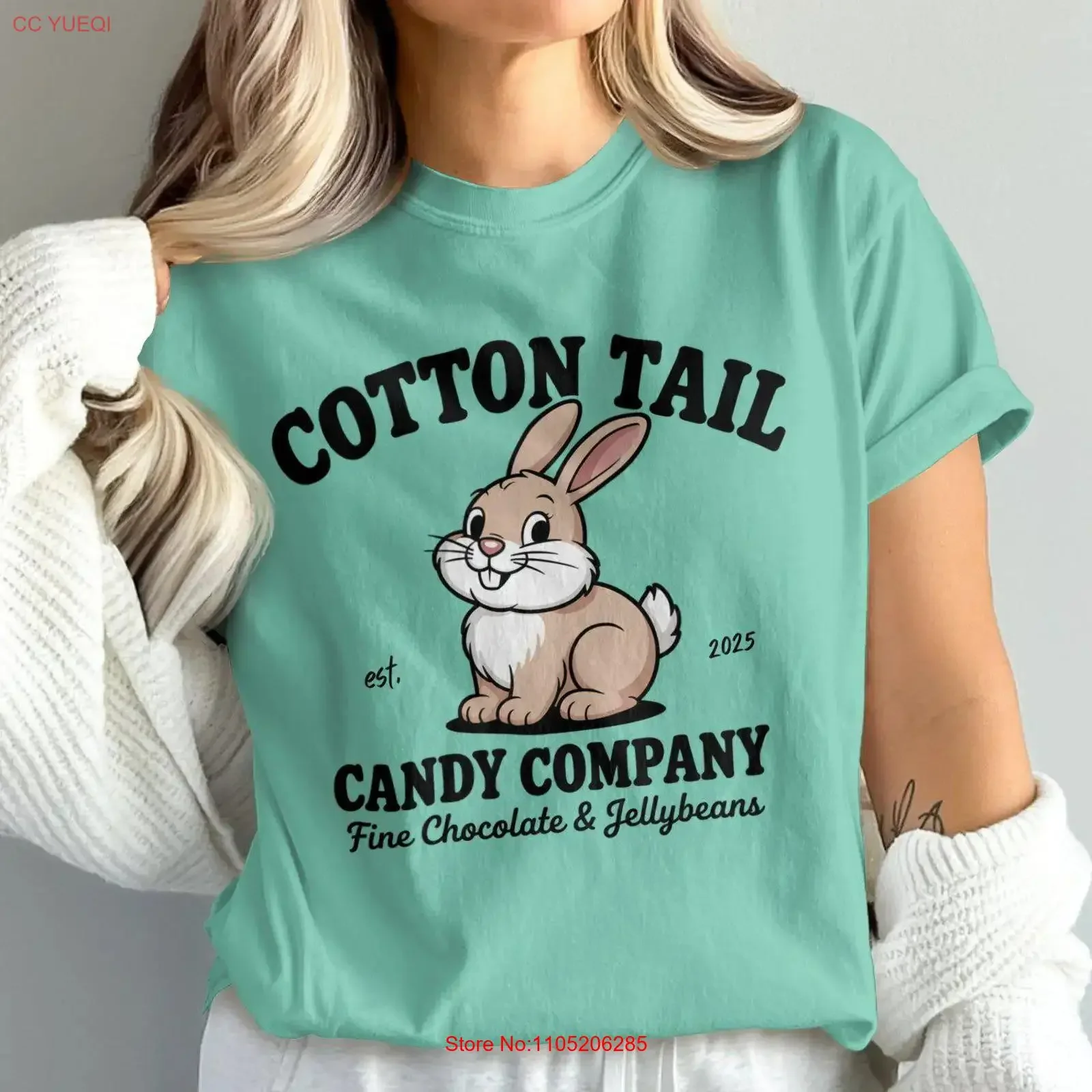 

Футболка с милым кроликом, хлопковая футболка с хвостом, конфетная компания, забавная повседневная одежда, новинка, дизайн кролика, шоколадные желейные бобы, винтажная стирка для влюбленных