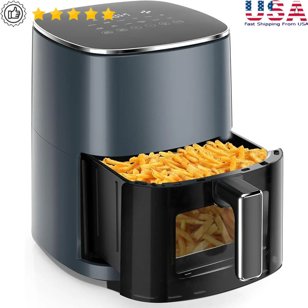 6QT Air Fryer 12in1 Functions with Viewing Window Healthier Cooking 95% Less Oil 400F Max Temperature Fries Chicken Bake Steam